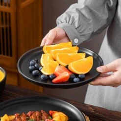 24-Piece Matte Black Stoneware Dinnerware Set Service For 6 Tableware Set Plates And Bowls Dinner Set -Vancasso Shop matte black vancasso dinnerware sets vc pla bk 24 eu 1d 1000