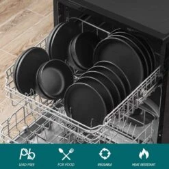 24-Piece Matte Black Stoneware Dinnerware Set Service For 6 Tableware Set Plates And Bowls Dinner Set -Vancasso Shop matte black vancasso dinnerware sets vc pla bk 24 eu 4f 1000
