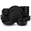 24-Piece Matte Black Stoneware Dinnerware Set Service For 6 Tableware Set Plates And Bowls Dinner Set 1 24-Piece Matte Black Stoneware Dinnerware Set Service For 6 Tableware Set Plates And Bowls Dinner Set -Vancasso Shop matte black vancasso dinnerware sets vc pla bk 24 eu 64 1000
