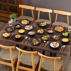 24-Piece Matte Black Stoneware Dinnerware Set Service For 6 Tableware Set Plates And Bowls Dinner Set -Vancasso Shop matte black vancasso dinnerware sets vc pla bk 24 eu fa 1000