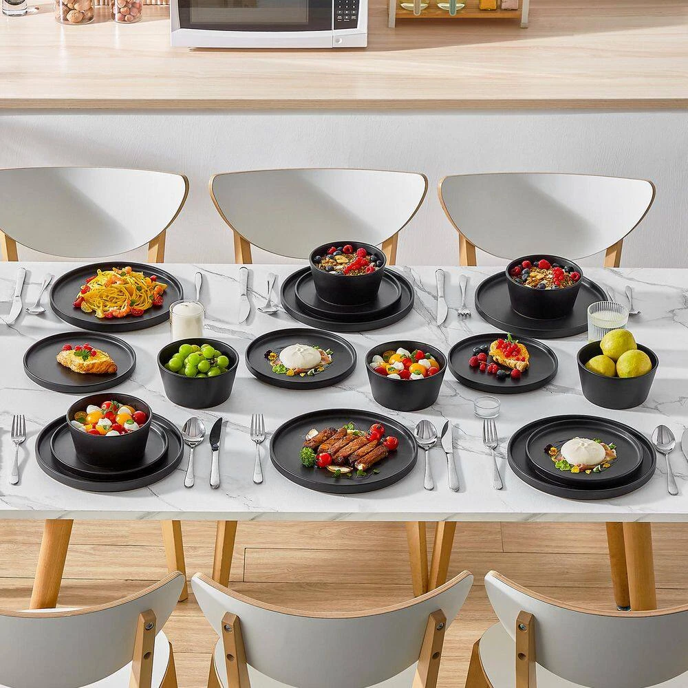 18-Piece Matte Black Stoneware Dinnerware Set Service For 6-Dinner Set With Dinner Plates Dessert Plates Cereal Bowls 7 18-Piece Matte Black Stoneware Dinnerware Set Service For 6-Dinner Set With Dinner Plates Dessert Plates Cereal Bowls - Image 5