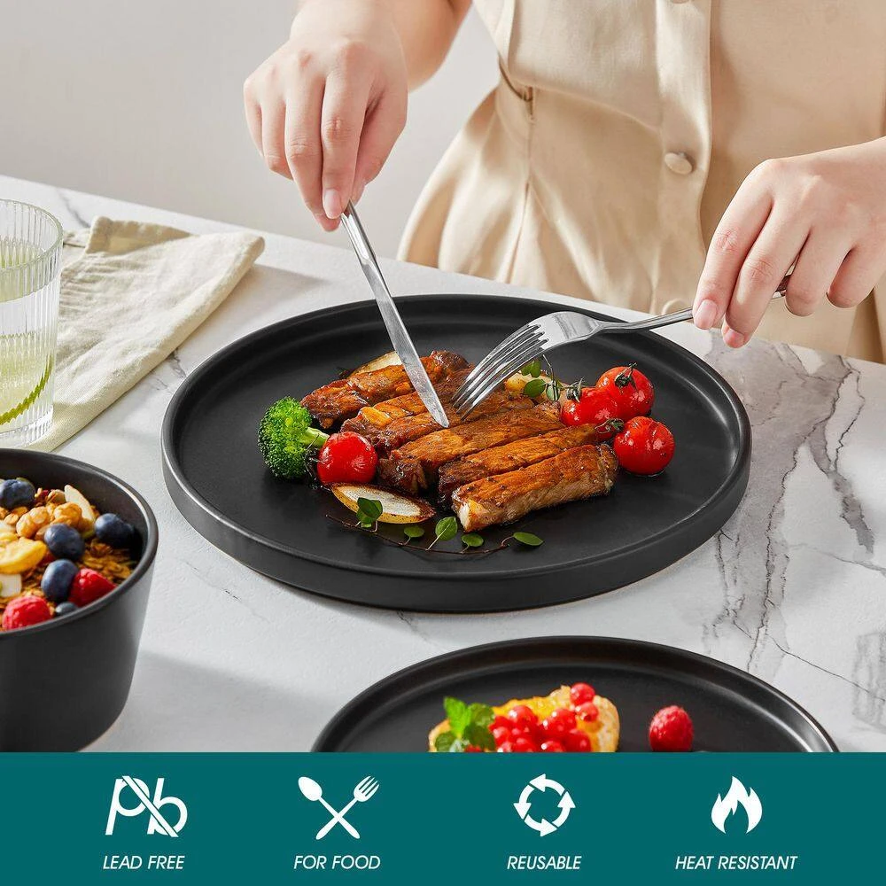 18-Piece Matte Black Stoneware Dinnerware Set Service For 6-Dinner Set With Dinner Plates Dessert Plates Cereal Bowls 12 18-Piece Matte Black Stoneware Dinnerware Set Service For 6-Dinner Set With Dinner Plates Dessert Plates Cereal Bowls - Image 10