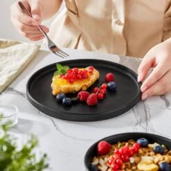 18-Piece Matte Black Stoneware Dinnerware Set Service For 6-Dinner Set With Dinner Plates Dessert Plates Cereal Bowls 31 18-Piece Matte Black Stoneware Dinnerware Set Service For 6-Dinner Set With Dinner Plates Dessert Plates Cereal Bowls -Vancasso Shop matte black vancasso dinnerware sets vc playb bk 18 31 1000