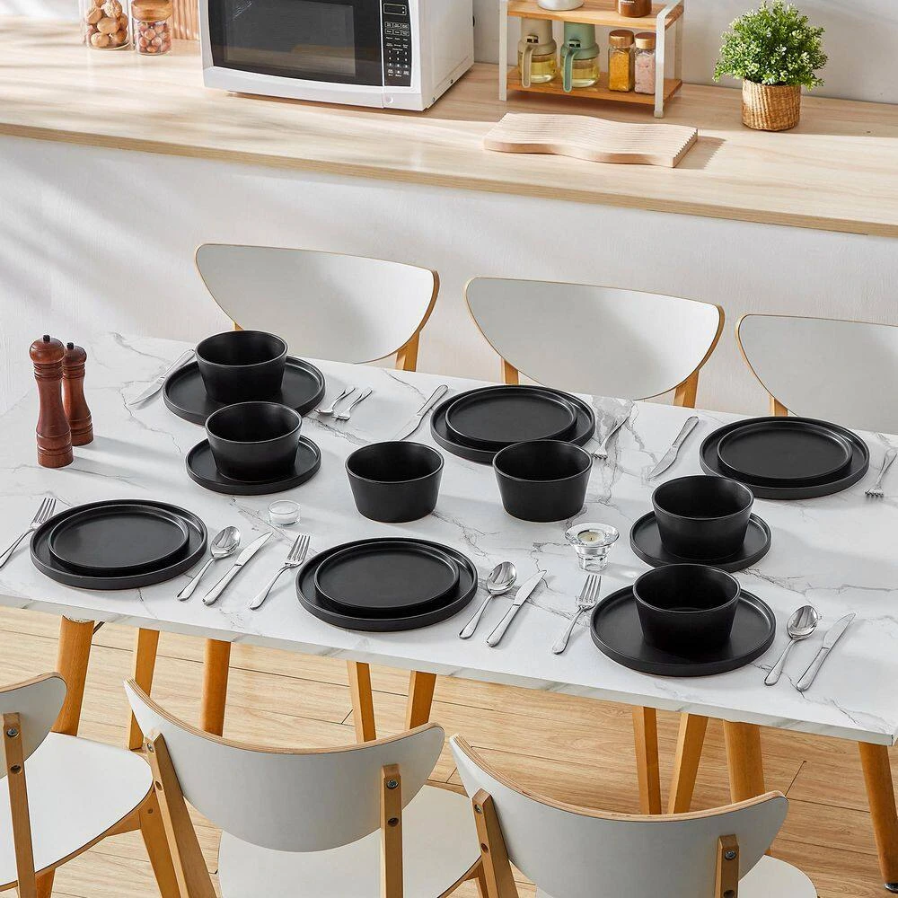 18-Piece Matte Black Stoneware Dinnerware Set Service For 6-Dinner Set With Dinner Plates Dessert Plates Cereal Bowls 8 18-Piece Matte Black Stoneware Dinnerware Set Service For 6-Dinner Set With Dinner Plates Dessert Plates Cereal Bowls - Image 6