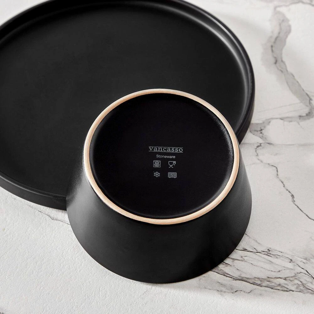 18-Piece Matte Black Stoneware Dinnerware Set Service For 6-Dinner Set With Dinner Plates Dessert Plates Cereal Bowls 9 18-Piece Matte Black Stoneware Dinnerware Set Service For 6-Dinner Set With Dinner Plates Dessert Plates Cereal Bowls - Image 7