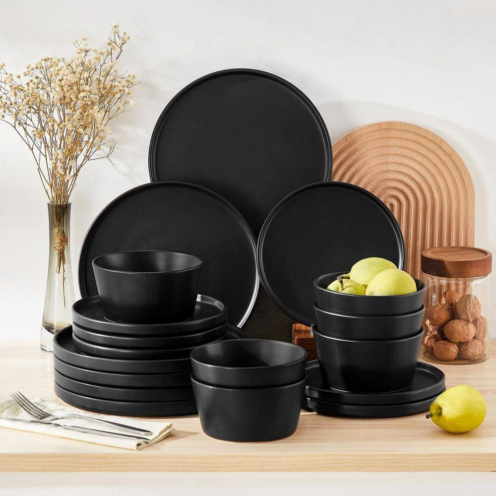 18-Piece Matte Black Stoneware Dinnerware Set Service For 6-Dinner Set With Dinner Plates Dessert Plates Cereal Bowls 16 18-Piece Matte Black Stoneware Dinnerware Set Service For 6-Dinner Set With Dinner Plates Dessert Plates Cereal Bowls - Image 14