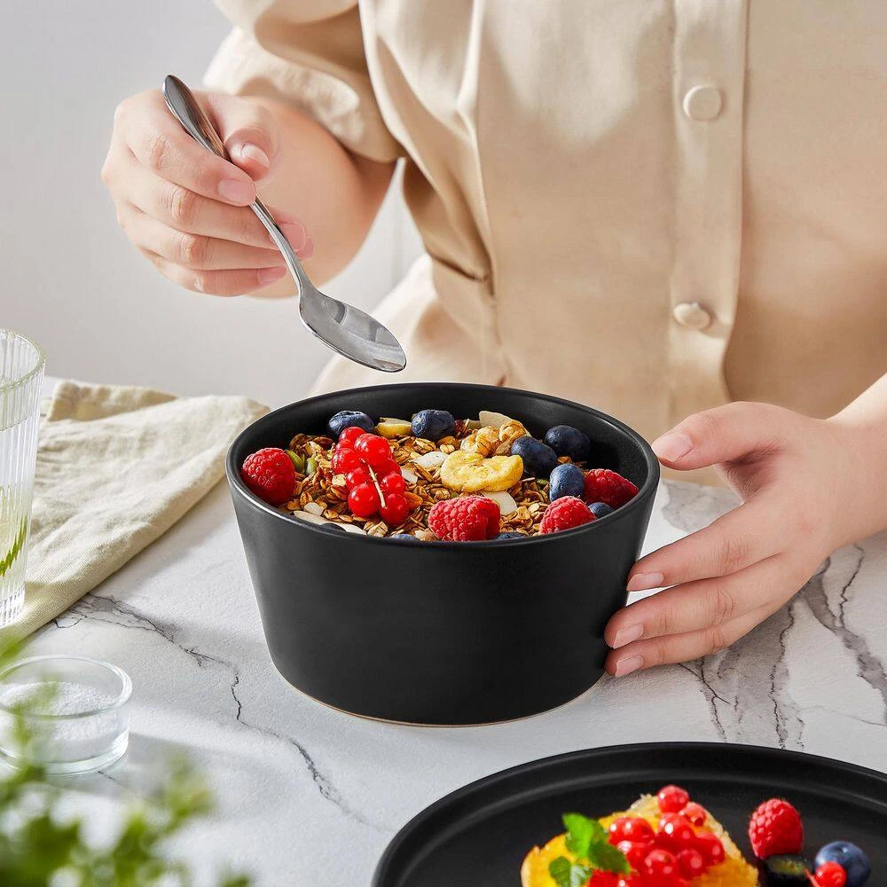 18-Piece Matte Black Stoneware Dinnerware Set Service For 6-Dinner Set With Dinner Plates Dessert Plates Cereal Bowls 4 18-Piece Matte Black Stoneware Dinnerware Set Service For 6-Dinner Set With Dinner Plates Dessert Plates Cereal Bowls - Image 2