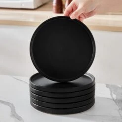 24-Piece Matte Black Stoneware Dinnerware Set Service For 6 Dishware Bowls And Plates Dinner Set -Vancasso Shop matte black vancasso dinnerware sets vc playb bk 24 40 1000