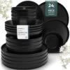 24-Piece Matte Black Stoneware Dinnerware Set Service For 6 Dishware Bowls And Plates Dinner Set 1 24-Piece Matte Black Stoneware Dinnerware Set Service For 6 Dishware Bowls And Plates Dinner Set -Vancasso Shop matte black vancasso dinnerware sets vc playb bk 24 64 1000