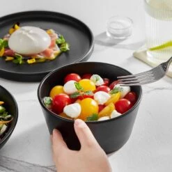 24-Piece Matte Black Stoneware Dinnerware Set Service For 6 Dishware Bowls And Plates Dinner Set -Vancasso Shop matte black vancasso dinnerware sets vc playb bk 24 a0 1000