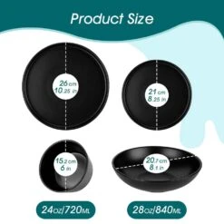 24-Piece Matte Black Stoneware Dinnerware Set Service For 6 Dishware Bowls And Plates Dinner Set -Vancasso Shop matte black vancasso dinnerware sets vc playb bk 24 c3 1000