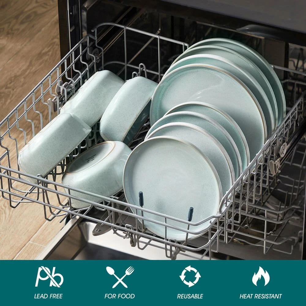 12-Piece Mint Green Stoneware Dinnerware Set Service For 4-Bowl And Plate Dining Set Double-sided Kiln-changed 9 12-Piece Mint Green Stoneware Dinnerware Set Service For 4-Bowl And Plate Dining Set Double-sided Kiln-changed - Image 7