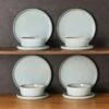 12-Piece Mint Green Stoneware Dinnerware Set Service For 4-Bowl And Plate Dining Set Double-sided Kiln-changed