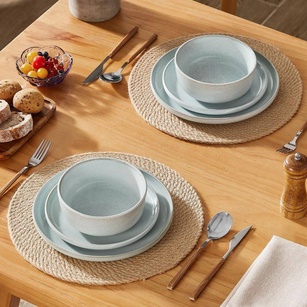 12-Piece Mint Green Stoneware Dinnerware Set Service For 4-Bowl And Plate Dining Set Double-sided Kiln-changed 4 12-Piece Mint Green Stoneware Dinnerware Set Service For 4-Bowl And Plate Dining Set Double-sided Kiln-changed - Image 2