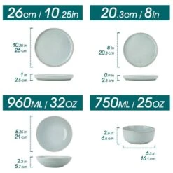 16-Piece Mint Green Stoneware Dinnerware Set Service For 4-Bowl And Plate Dining Set Double-sided Kiln-changed Tableware -Vancasso Shop mint green vancasso dinnerware sets vc anya mg 16 c3 1000