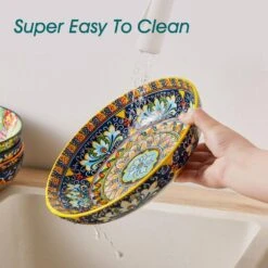 42 Fl. Oz. Multi-Colored Porcelain Pasta Bowls Set Of 6 Soup Bowl Salad Bowl Double-Sided Pattern Kitchen Serving Plates -Vancasso Shop multi colored vancasso bowls vc simi smlyw 44 1000