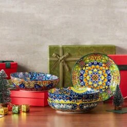 42 Fl. Oz. Multi-Colored Porcelain Pasta Bowls Set Of 6 Soup Bowl Salad Bowl Double-Sided Pattern Kitchen Serving Plates -Vancasso Shop multi colored vancasso bowls vc simi smlyw 76 1000