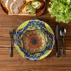 12-Piece Multi-Colored Porcelain Dinnerware Set Service For 4 Dining Set With Dinner Plates Dessert Plates And Bowls -Vancasso Shop multi colored vancasso dinnerware sets vc simi d12 h 40 1000
