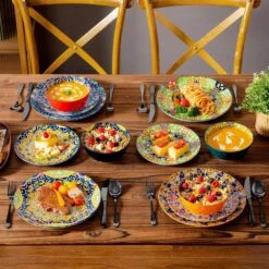12-Piece Multi-Colored Porcelain Dinnerware Set Service For 4 Dining Set With Dinner Plates Dessert Plates And Bowls -Vancasso Shop multi colored vancasso dinnerware sets vc simi d12 h 44 1000