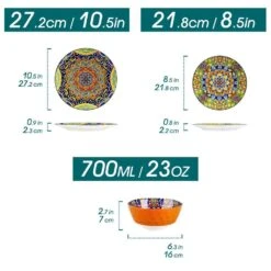 12-Piece Multi-Colored Porcelain Dinnerware Set Service For 4 Dining Set With Dinner Plates Dessert Plates And Bowls -Vancasso Shop multi colored vancasso dinnerware sets vc simi d12 h c3 1000