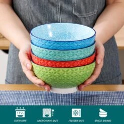 Macaron 4-Piece 6 Inch Porcelain Cereal Bowls Large Serving Bowl Ceramic Rice Bowls(Set Of 4) -Vancasso Shop multi colors vancasso bowls vc macaron sdw 44 1000