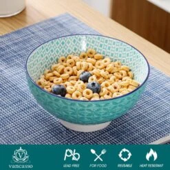 Macaron 4-Piece 6 Inch Porcelain Cereal Bowls Large Serving Bowl Ceramic Rice Bowls(Set Of 4) -Vancasso Shop multi colors vancasso bowls vc macaron sdw 4f 1000