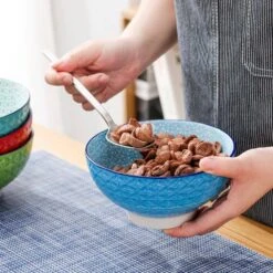 Macaron 4-Piece 6 Inch Porcelain Cereal Bowls Large Serving Bowl Ceramic Rice Bowls(Set Of 4) -Vancasso Shop multi colors vancasso bowls vc macaron sdw 76 1000