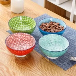 Macaron 4-Piece 6 Inch Porcelain Cereal Bowls Large Serving Bowl Ceramic Rice Bowls(Set Of 4) -Vancasso Shop multi colors vancasso bowls vc macaron sdw fa 1000