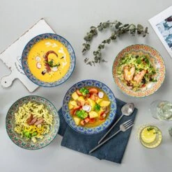 Mandala 24 Fl. Oz. Multi-colors Porcelain Soup Plate (Set Of 4) -Vancasso Shop multi colors vancasso bowls vc mandala m stp 44 1000