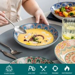 Mandala 24 Fl. Oz. Multi-colors Porcelain Soup Plate (Set Of 4) -Vancasso Shop multi colors vancasso bowls vc mandala m stp 4f 1000