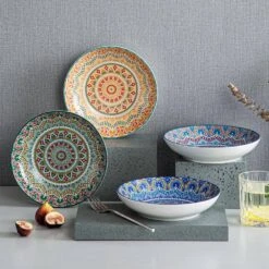 Mandala 24 Fl. Oz. Multi-colors Porcelain Soup Plate (Set Of 4) -Vancasso Shop multi colors vancasso bowls vc mandala m stp 76 1000