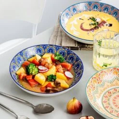 Mandala 24 Fl. Oz. Multi-colors Porcelain Soup Plate (Set Of 4) -Vancasso Shop multi colors vancasso bowls vc mandala m stp fa 1000