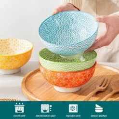 14 Fl. Oz. Assorted Colors Porcelain Bowls For Cereal Rice Soup Salad (Set Of 4) 12 14 Fl. Oz. Assorted Colors Porcelain Bowls For Cereal Rice Soup Salad (Set Of 4) -Vancasso Shop multi colors vancasso bowls vc natsuki sdw 1f 1000