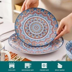 16-Piece Multicolored Porcelain Dinnerware Set Service For 4 Mandala Pattern Tableware Dining Set With Bowls Plates Mugs -Vancasso Shop multicolored vancasso dinnerware sets vc mandala m sl 1f 1000