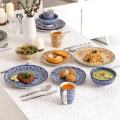 16-Piece Multicolored Porcelain Dinnerware Set Service For 4 Mandala Pattern Tableware Dining Set With Bowls Plates Mugs -Vancasso Shop multicolored vancasso dinnerware sets vc mandala m sl 44 1000