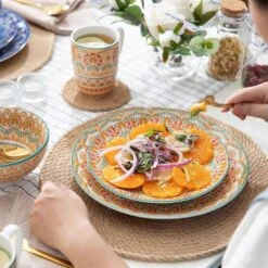 16-Piece Multicolored Porcelain Dinnerware Set Service For 4 Mandala Pattern Tableware Dining Set With Bowls Plates Mugs -Vancasso Shop multicolored vancasso dinnerware sets vc mandala m sl fa 1000