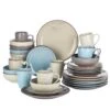 Navia Nature Multi-colors 32-Piece Stoneware Dinnerware Sets With Dinner Plate, Dessert Plate, Bowl, Mug (Service For 8) -Vancasso Shop nature vancasso dinnerware sets vc navia 15 sl 2 64 1000