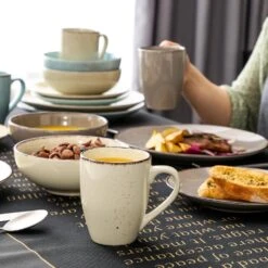 Navia Nature Multi-colors 32-Piece Stoneware Dinnerware Sets With Dinner Plate, Dessert Plate, Bowl, Mug (Service For 8) -Vancasso Shop nature vancasso dinnerware sets vc navia 15 sl 2 fa 1000