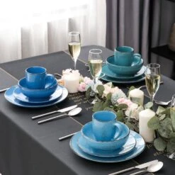 Navia 16-Piece Oceano Blue Series Stoneware Dinnerware Set (Service For 4) -Vancasso Shop oceano vancasso dinnerware sets vc navia 13 sl 31 1000