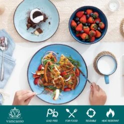 Navia 16-Piece Oceano Blue Series Stoneware Dinnerware Set (Service For 4) -Vancasso Shop oceano vancasso dinnerware sets vc navia 13 sl 4f 1000