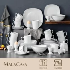 50-Piece Neutral White Porcelain Dinnerware Set -Vancasso Shop off white vancasso dinnerware sets elisa 50 4f 1000