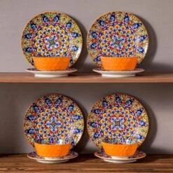 12-Piece Orange Porcelain Dinnerware Set Service For 4 Dining Set With Dinner Plates Dessert Plates And Bowls 29 12-Piece Orange Porcelain Dinnerware Set Service For 4 Dining Set With Dinner Plates Dessert Plates And Bowls -Vancasso Shop orange vancasso dinnerware sets vc simi d12 02 76 1000