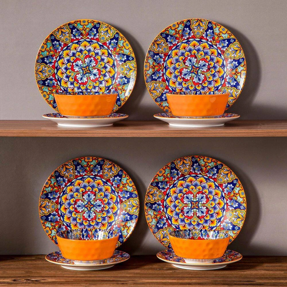 12-Piece Orange Porcelain Dinnerware Set Service For 4 Dining Set With Dinner Plates Dessert Plates And Bowls 15 12-Piece Orange Porcelain Dinnerware Set Service For 4 Dining Set With Dinner Plates Dessert Plates And Bowls - Image 13