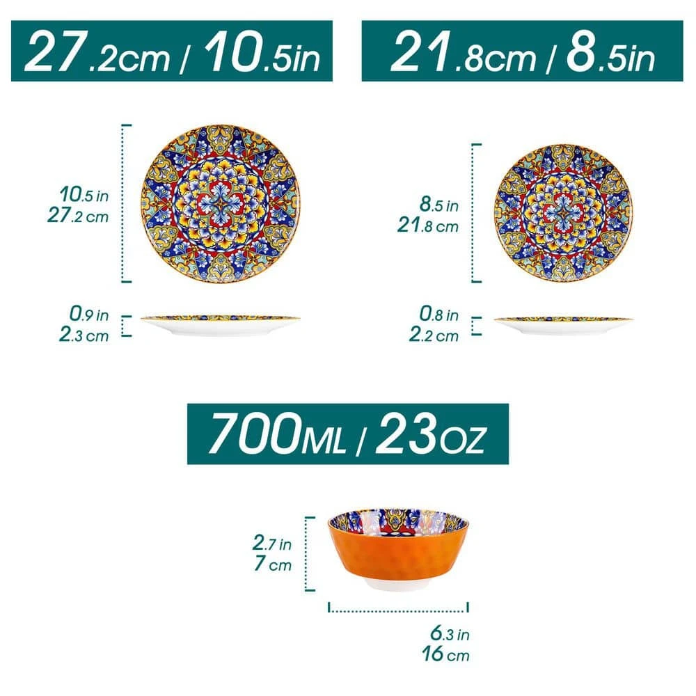 12-Piece Orange Porcelain Dinnerware Set Service For 4 Dining Set With Dinner Plates Dessert Plates And Bowls 10 12-Piece Orange Porcelain Dinnerware Set Service For 4 Dining Set With Dinner Plates Dessert Plates And Bowls - Image 8