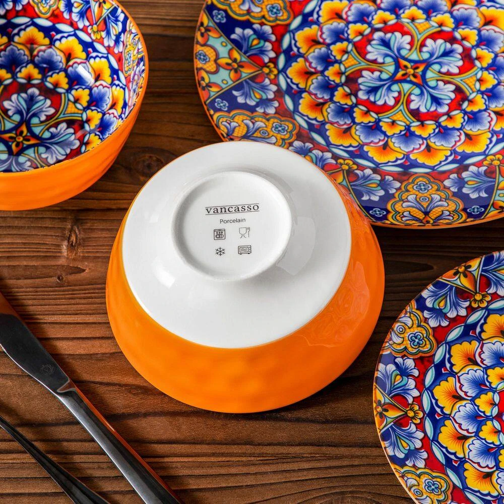 12-Piece Orange Porcelain Dinnerware Set Service For 4 Dining Set With Dinner Plates Dessert Plates And Bowls 4 12-Piece Orange Porcelain Dinnerware Set Service For 4 Dining Set With Dinner Plates Dessert Plates And Bowls - Image 2
