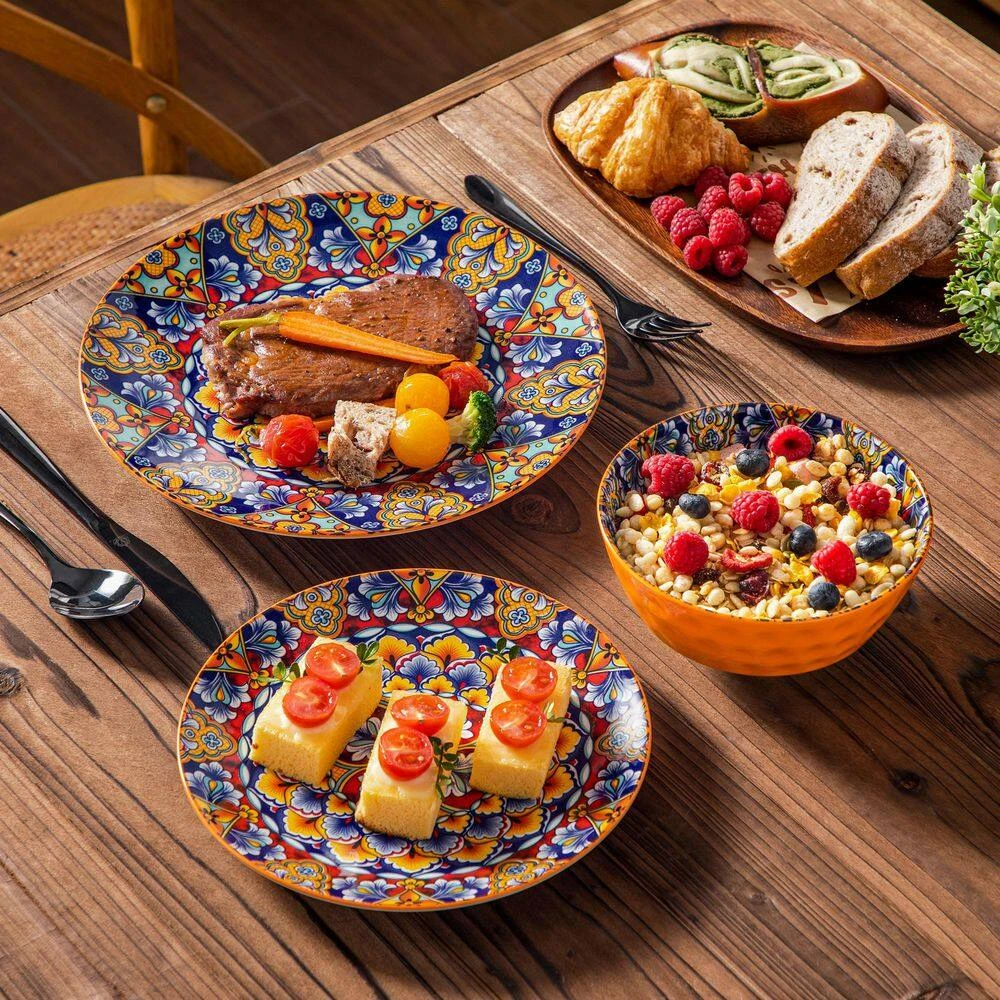 12-Piece Orange Porcelain Dinnerware Set Service For 4 Dining Set With Dinner Plates Dessert Plates And Bowls 14 12-Piece Orange Porcelain Dinnerware Set Service For 4 Dining Set With Dinner Plates Dessert Plates And Bowls - Image 12