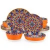 16-Piece Orange Porcelain Dinnerware Set Service For 4 Bohemian Style Bowls And Plates Set Dining Set Tableware Set