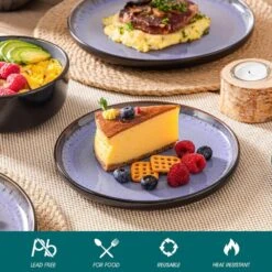 Series Amber 12-Piece Purple And Black Stoneware Dinnerware Set Service For 4 Bowls And Plates Dining Set Tableware -Vancasso Shop purple and black vancasso dinnerware sets vc amber v 12 1f 1000