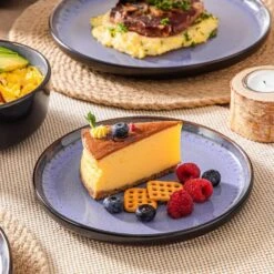 Series Amber 12-Piece Purple And Black Stoneware Dinnerware Set Service For 4 Bowls And Plates Dining Set Tableware -Vancasso Shop purple and black vancasso dinnerware sets vc amber v 12 77 1000