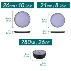 Series Amber 12-Piece Purple And Black Stoneware Dinnerware Set Service For 4 Bowls And Plates Dining Set Tableware -Vancasso Shop purple and black vancasso dinnerware sets vc amber v 12 c3 1000